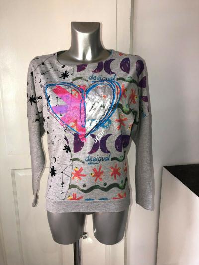 Pretty Bat Sleeve Sweatshirt Heart Multicolor DESIGUAL Size 13-14 Years