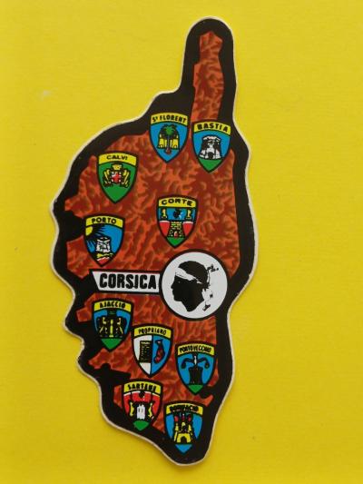 Autocollant vintage Blasons en couleur Corsica (14,5x 7 cm)