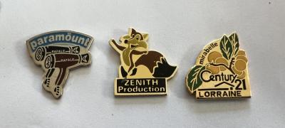 3 PIN'S CINEMA PARAMOUNT ZENITH PRODUCTION CENTURY 21 LORRAINE FRUIT MIRABELLE