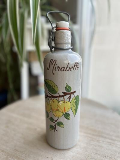 Bouteille en gr�s �maill�   vide   d�cor eau de vie Mirabelle