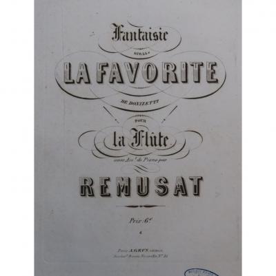R�MUSAT Jean Fantaisie sur la Favorite Piano Fl�te ca1860