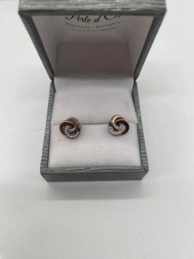 Ba32 Boucles d'oreilles Pandora n ud infini bicolores   argent 925 & or 585,