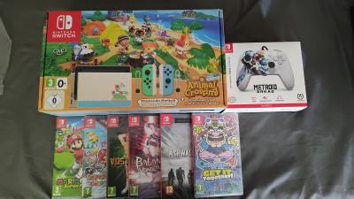 Nintendo Switch Console Bundle Animal Crossing New Horizon Plus Manette Metroid