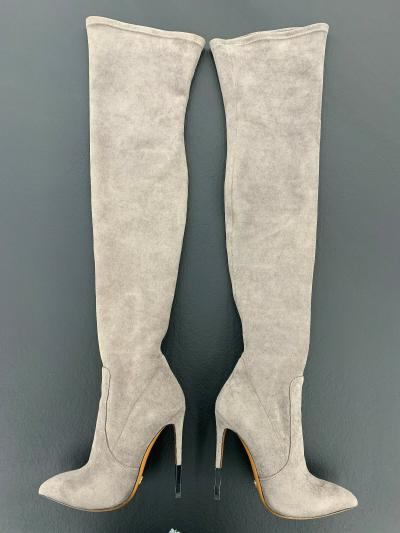 OTK 1435  LoRenzi 37 12cm boot suede grey stretch leather Metal high heels