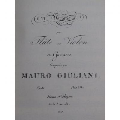 Giuliani Mauro Six Variations Op 81 Flute Or Violin Guitar 1987
