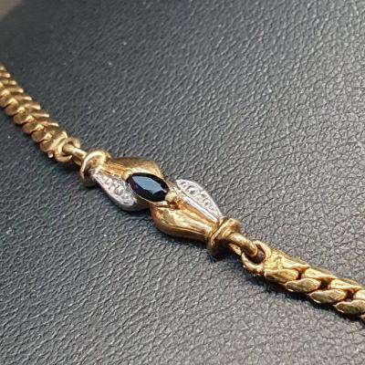 BIJOU   Superbe fin collier plaqu� or   saphir #48