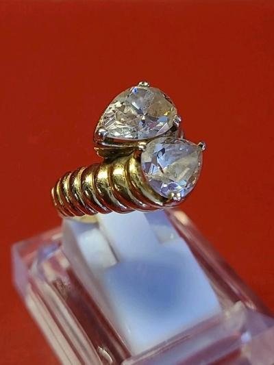 Bague Toi et Moi en argent massif 925  Pl Or Vermeil pierres � d�finir T52