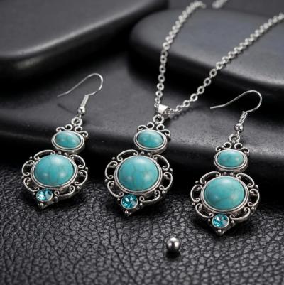 Ensemble de bijoux turquoise pour femme, collier et boucles d'oreilles vintage e