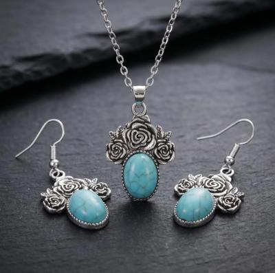 Ensemble de bijoux turquoise pour femme, collier et boucles d'oreilles style boh