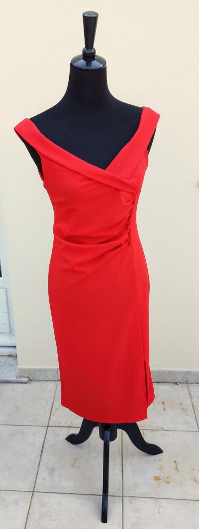 Robe crayon rouge vif �l�gante, en parfait �tat, taille 38-S