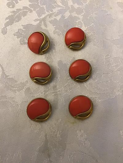 Lot de 6 boutons vintage   Plastique Orange et dor� 17mm
