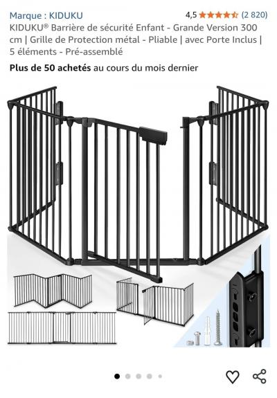 Grille protection Noir Pliable   Barri�re Chien, B�b�, Chemin�e...