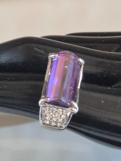 Bague Vintage Argent�e Pierre Violette Style Am�thyste Taille 58 Strass