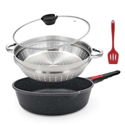 Po�le � frire 28 cm, lot de 4 po�les antiadh�sive po�le avec couvercle, panie...