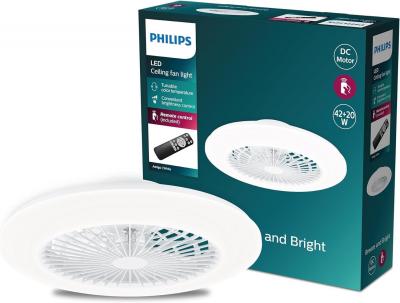 Ventilateur de plafond et plafonnier LED Philips Amigo, 20W 40W, 49cm, Blanc