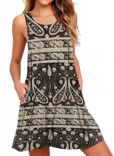 Robe d'�t� d�contract�e sans Manches � col en V pour Femmes avec Poches Boho
