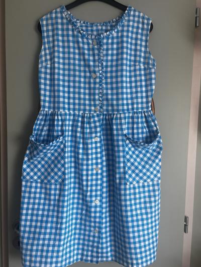 Vintage Robe Vichy Carreaux Bleu Ann�es 70