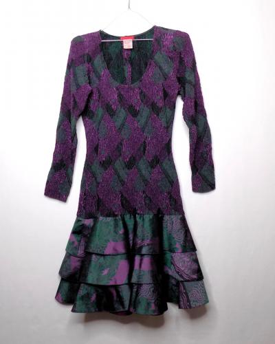 Vintage Robe CHACOK Kinshasa Violett Gr�n Midi Gr��e 0 Oder 36 FR