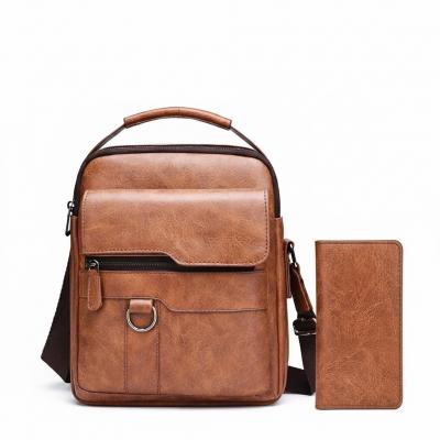 Sac Sacoche Bandouli�re Homme Simili Cuir Marron Vintage   Portefeuille Assorti
