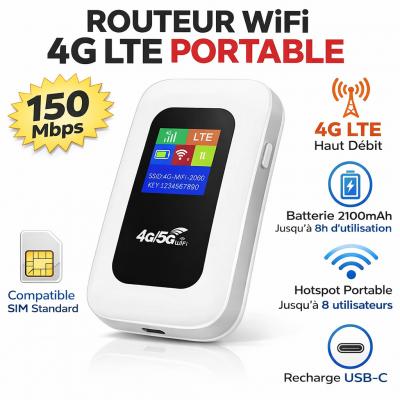 Routeur WiFi 4G LTE Portable 150Mbps Hotspot SIM MiFi Batterie 2100mAh