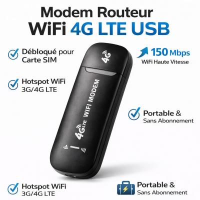 Cl� USB Modem Routeur WiFi 4G LTE 150Mbps D�bloqu� Hotspot SIM USB