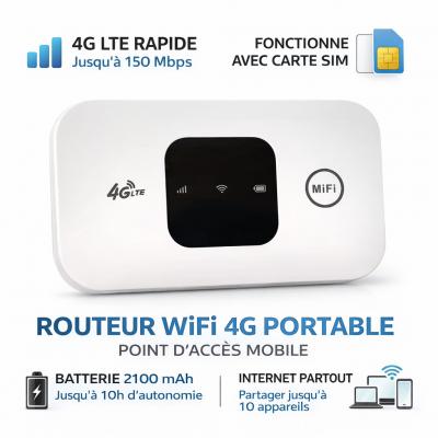 Routeur WiFi 4G Portable Hotspot SIM 150Mbps Modem Mobile Batterie 2100mAh