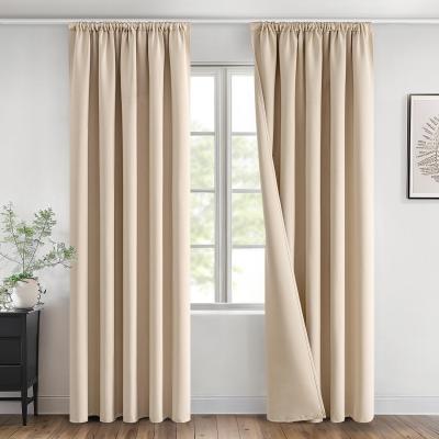 Rideau Occultant Beige Galon Fronceur pour Rail, Rideau Thermique Isolant Ant...