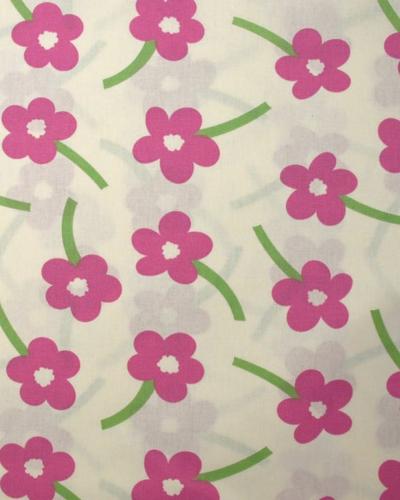 Tissu popeline de coton fleur rose fond blanc   vendu au m�tre