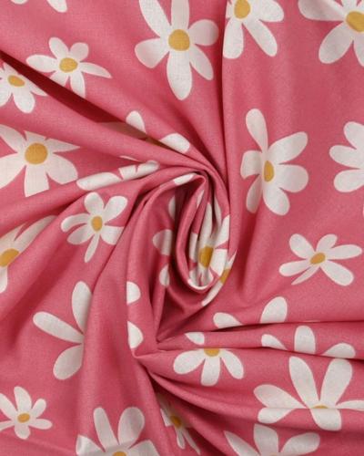 Tissu popeline de coton marguerite blanche et rose 1 m�tre