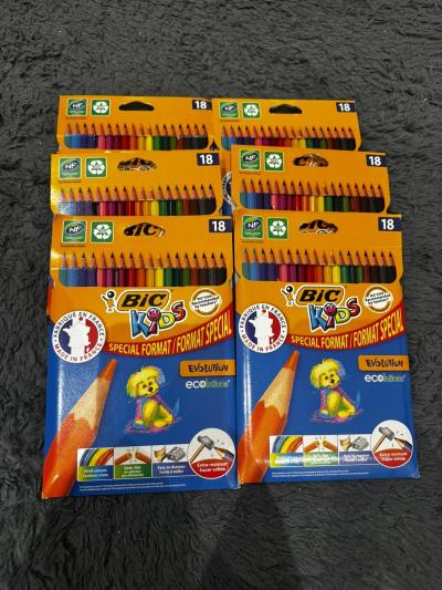 NEUF   Lot de 6 bo�tes de 18 crayons de couleur BIC Kids Evolution