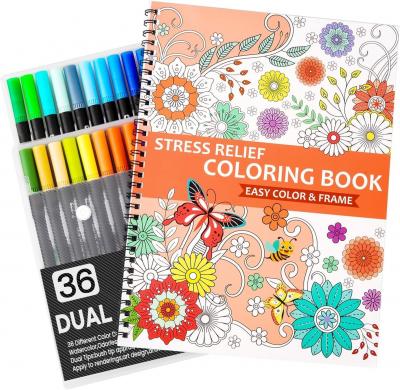 Livre de coloriage avec 36 Feutres Coloriage Adulte, 30 motifs relaxants