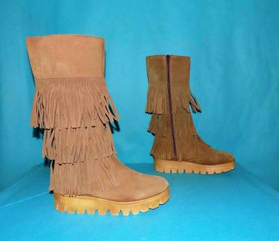STIU Suede Fringe Boots, Camel Brown, EU 38, Leather Lining