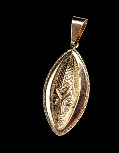 pendentif grand masque visage ethnique pendant africain rose dor�  plaqu� or