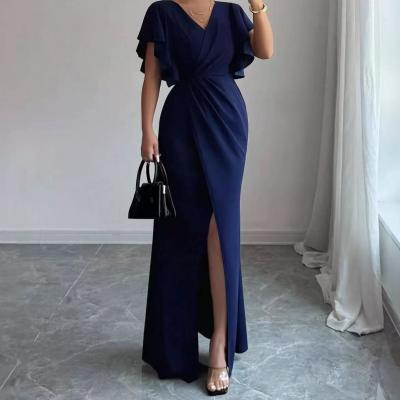 Robe Longue Sir�ne Volants Femme Col V Taille Ajust�e Fente Zara