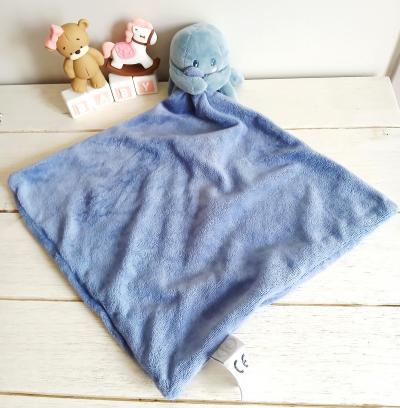 B�b� douceur doudou peluche mouchoir carr� poulpe bleu