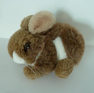 SE. Doudou peluche BEBE LAPIN VINTAGE marron beige ventre blanc 15cm marque   BE