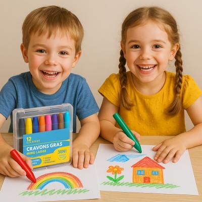 Bo�te de 12 Crayons Gras Couleurs Assorties Mine Large pour Dessin Enfant �cole