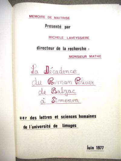 M. Laveyssi�re LA D�CADENCE DU ROMAN POLICIER DE BALZAC � SIMENON Th�se M�moire
