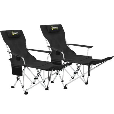 Lot 2 Chaises Camping Outsunny Pliante Inclinable Repose Pieds Portable Noir