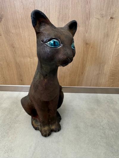 Statuette chat siamois d�corative yeux bleus c�ramique   Figurine vintage collec