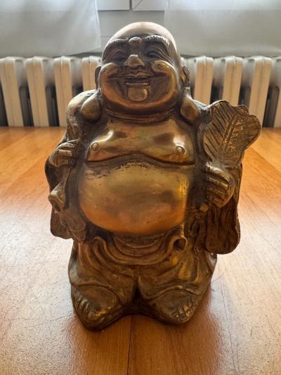 Statue Bouddha rieur laiton dore artisanat asiatique decoration zen collection