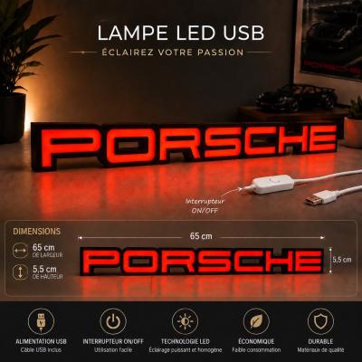 Lampe LED USB Porsche 65 cm Rouge D�coration Garage Bureau Chambre  Cadeau Auto