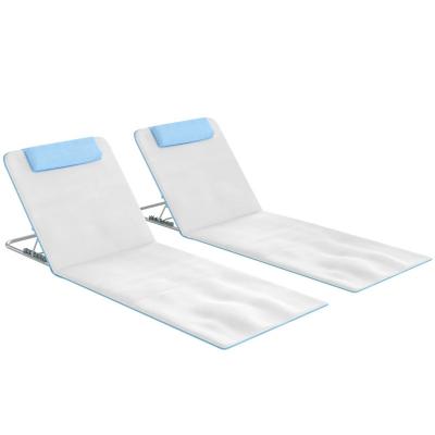 Lot de 2 Chaises de Plage Pliantes Dossier R�glable Beige Camping