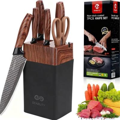 Set Couteaux Cuisine Professionnel 7 Pi�ces Acier Inox Bloc Aiguiseur Int�gr�