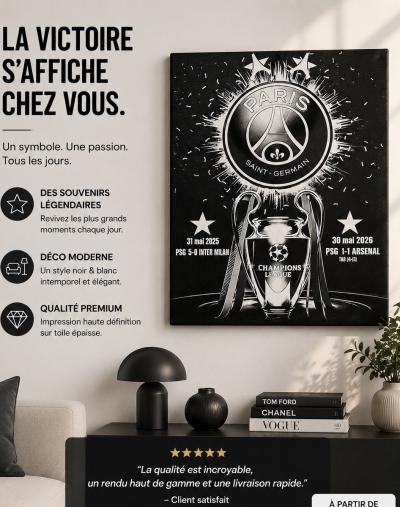 PSG Back 2  Back Ligue des Champions 2025 2026 Toile 30x40 cm Collector