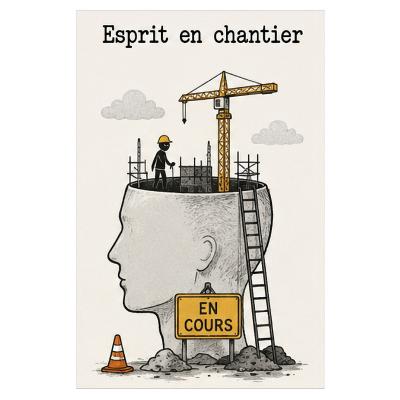 Plaque M�tal Humour Esprit en Chantier D�co Bureau 30 x 20 cm