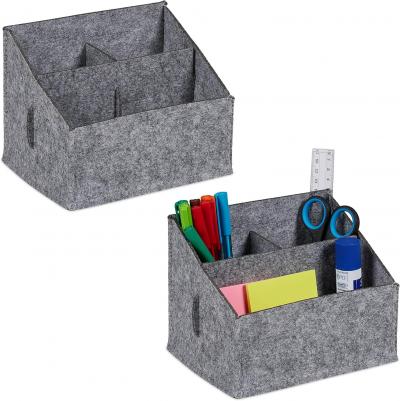 Organisateurs Bureau, Feutre, Lot De 2, 3 Compartiments, Hxlxp: 14X18X14,5 Cm, A