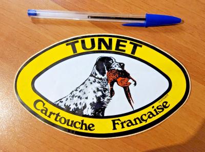autocollant ancien TUNET cartouche �ARMES DE CHASSE vintage chien setter anglais