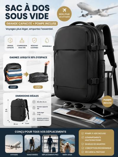 Sac � Dos Sous Vide Avec Pompe Incluse  Noir  Sac De Voyage