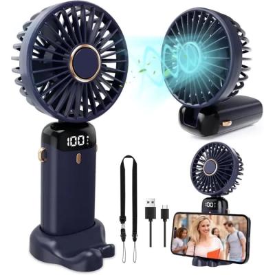 Mini Ventilateur Poche USB Rechargeable 4000mAh 5 Vitesses Pliable Base Bleu